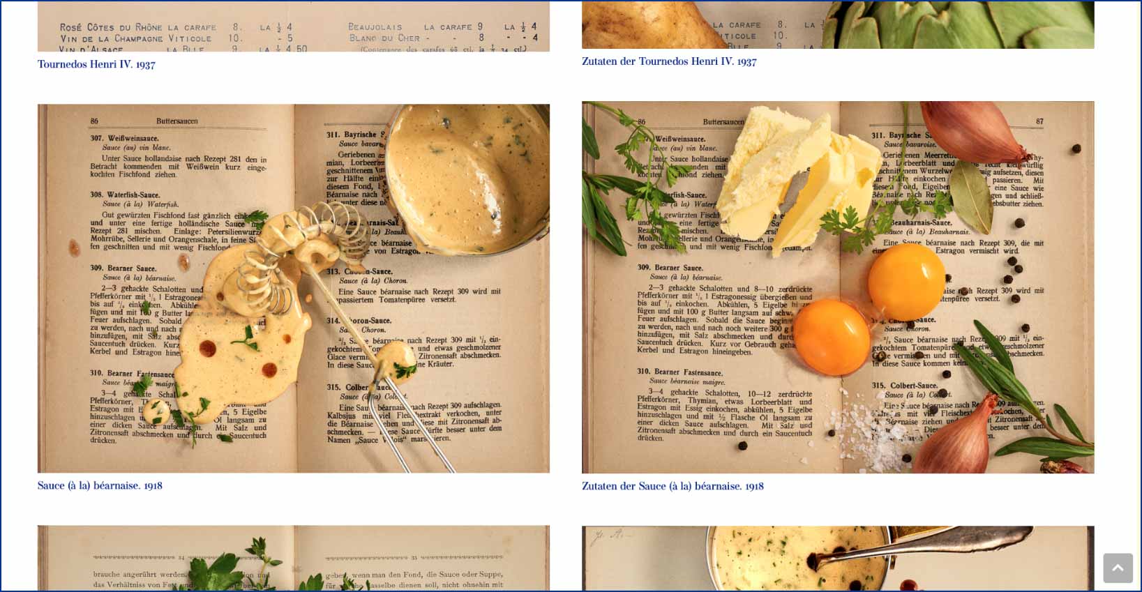 Basisgrid der Webseite "Culinary Timepieces": Bilder stehen schlicht nebeneinander