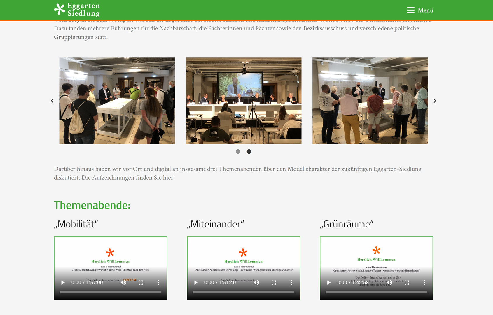 Screenshot der Webseite - Themenabende