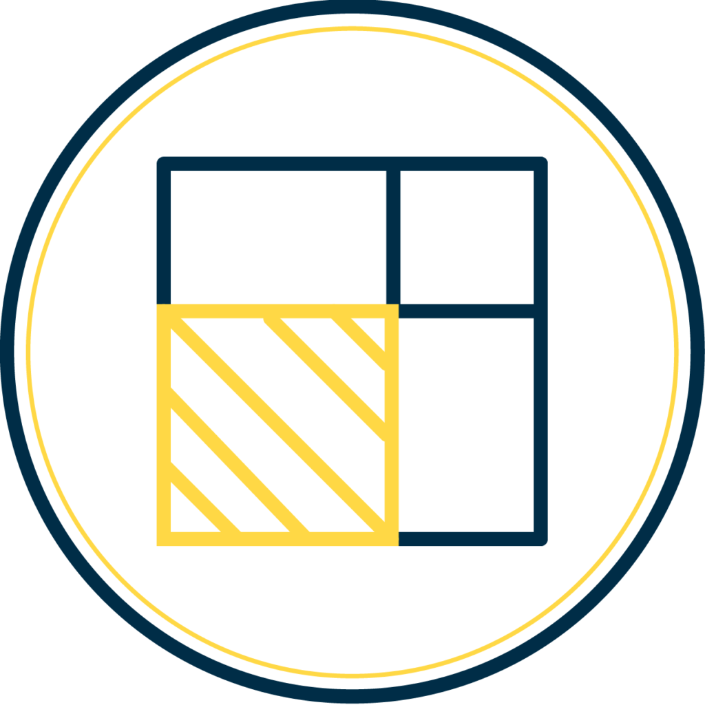 Corporate Design Icon Menüengineering - Icon zeigt verschiedene Quadrate die zusammengestellt sind, ein Quadrat ragt anders Farbig hervor