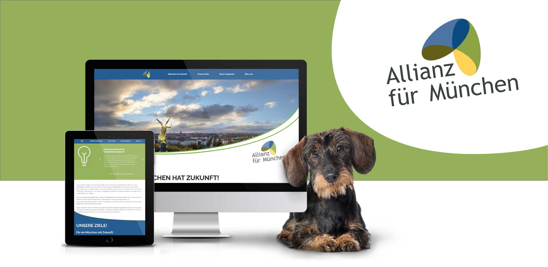 Die responsive Webseite für Allianz für München. die wir als Kommunikationsagentur begleiten, wurde auf dem Content-Managementsystem Wordpress und den Programmiersprachen PHP, Javascript, HTML, CSS realisiert.