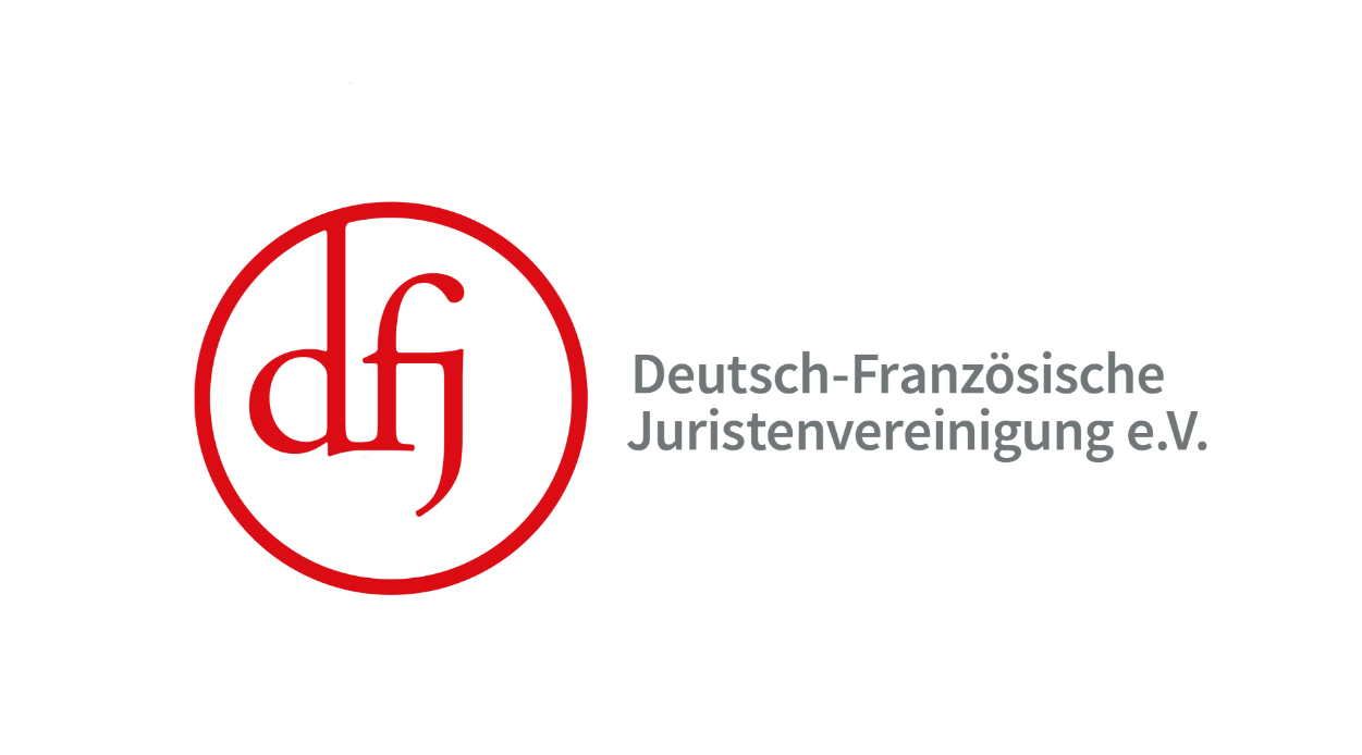 Logo der deutsch-franzoesische-juristenvereinigung im querformat auf weißem Hintergrund