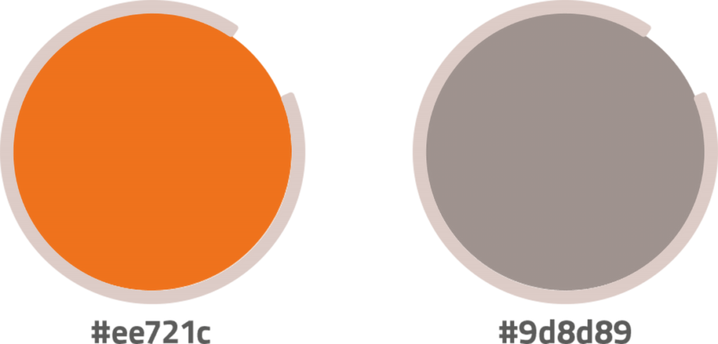 Farben des Corporate Design. Es werden die Hauptfarben Orange und Grau gezeigt mit jeweiligen HEX-Code