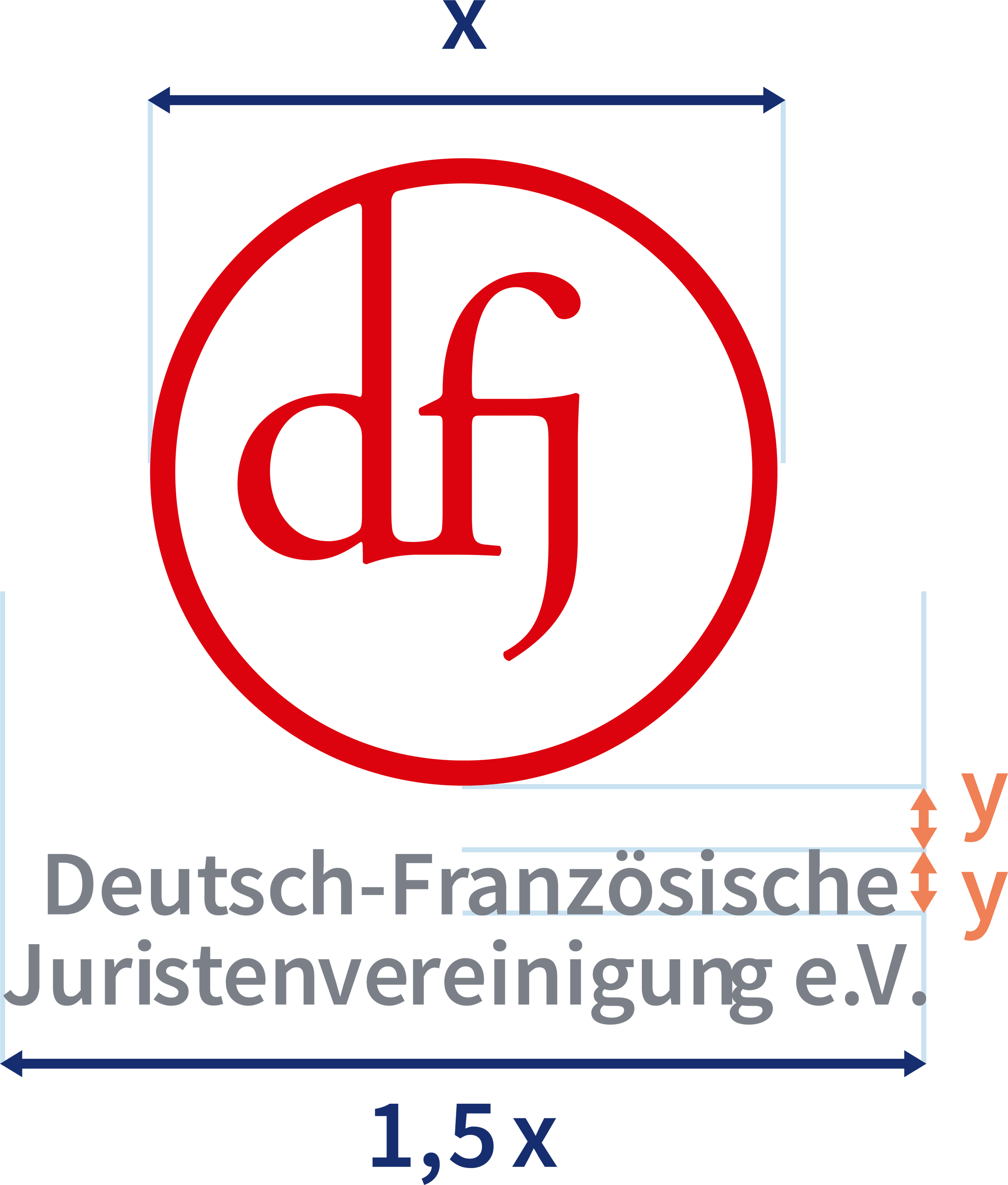 Logo der deutsch-franzoesische-juristenvereinigung im hochformat mit Maßen des Logos