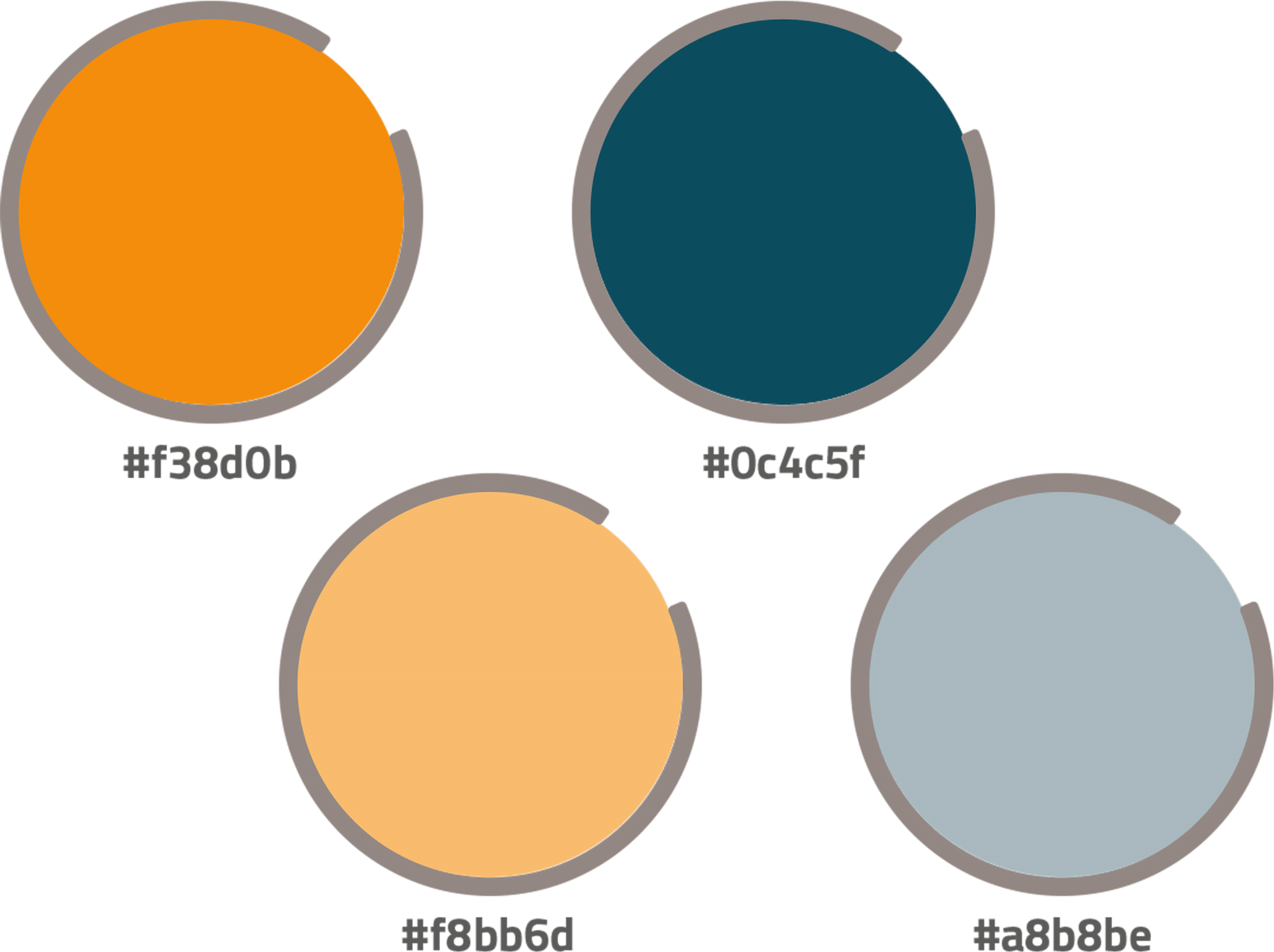 Farben des Corporate Design Lebendiges Bedburg Köln. Es werden die Hauptfarben Orange und Blau in Hell- und Dunkeltönen gezeigt mit jeweiligen HEX-Code.