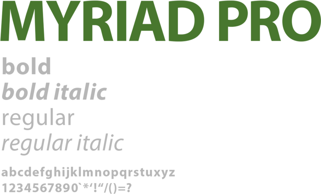 Font des Corporate Design von Lichtenreuth aus Nürnberg. Die Schrift Myriad Pro in grün und grau.
