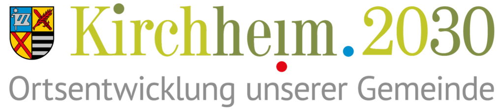 Ausführliches Logo des Bürgerdialogs Kirchheim2030 mit Wappen und Slogan.