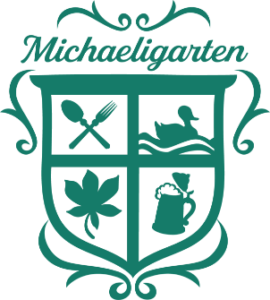 Grünes Logo der Gastronomie Michaeligarten München.