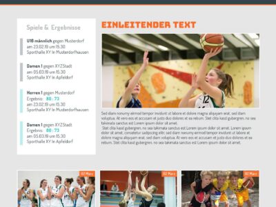 Webdesign-Entwurf für die Vereinswebseite ESV Staffelsee Basketball mit Startseite, Spielergebnissen und News