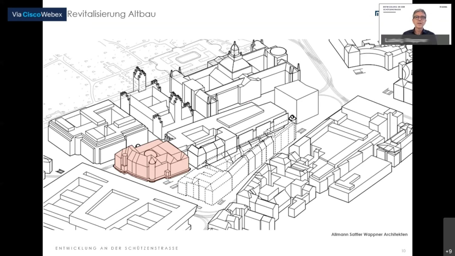 Screenshot vom Live-Stream Entwicklung an der Schützenstrasse. Bild zeigt Skizze des geplanten Gebäudes.