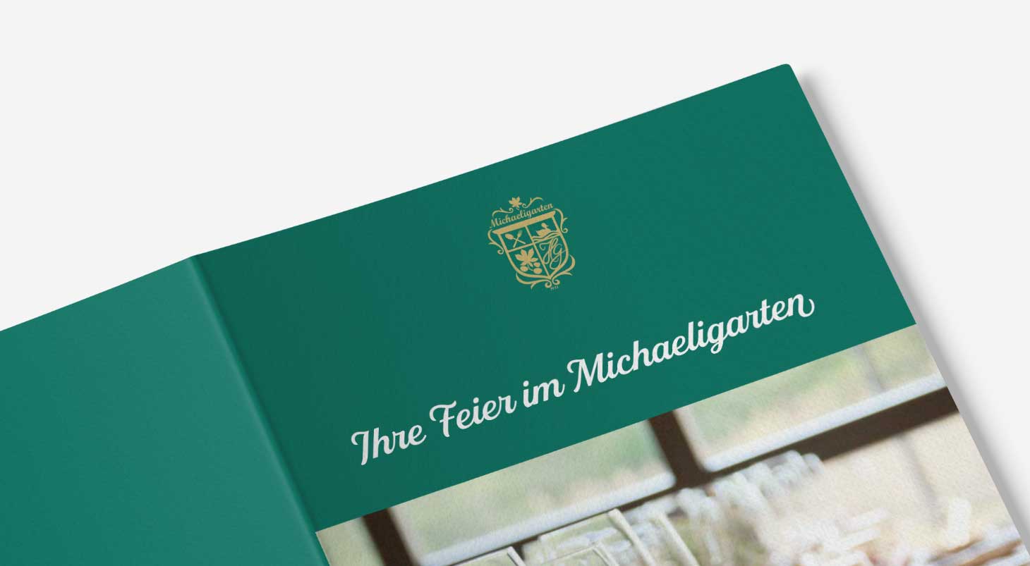 Ausschnitt vom Mockup des Covers der Bankettmappe für die Gastronomie Michaeligarten in München.