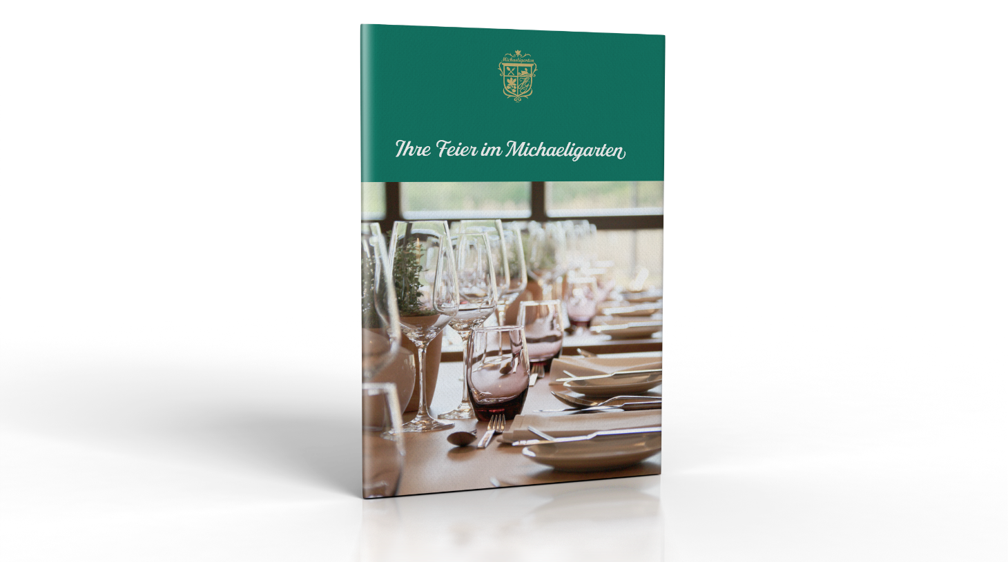 Mockup des Covers der Bankettmappe für die Gastronomie Michaeligarten in München.