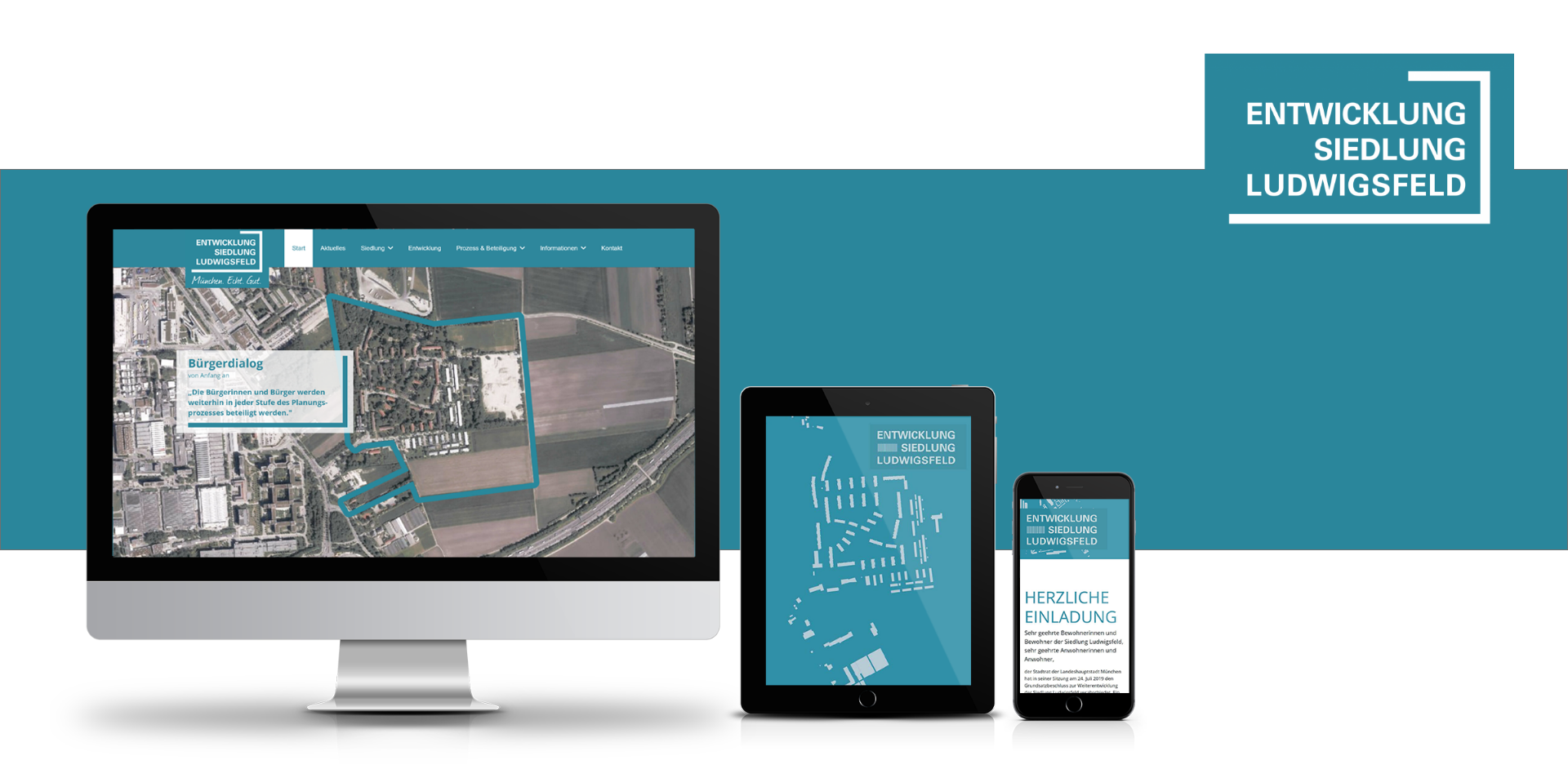 Die responsive Webseite für den Bürgerdialog Entwicklung Ludwigsfeld in München wurde auf dem Content-Managementsystem Wordpress und den Programmiersprachen PHP, Javascript, HTML, CSS realisiert.