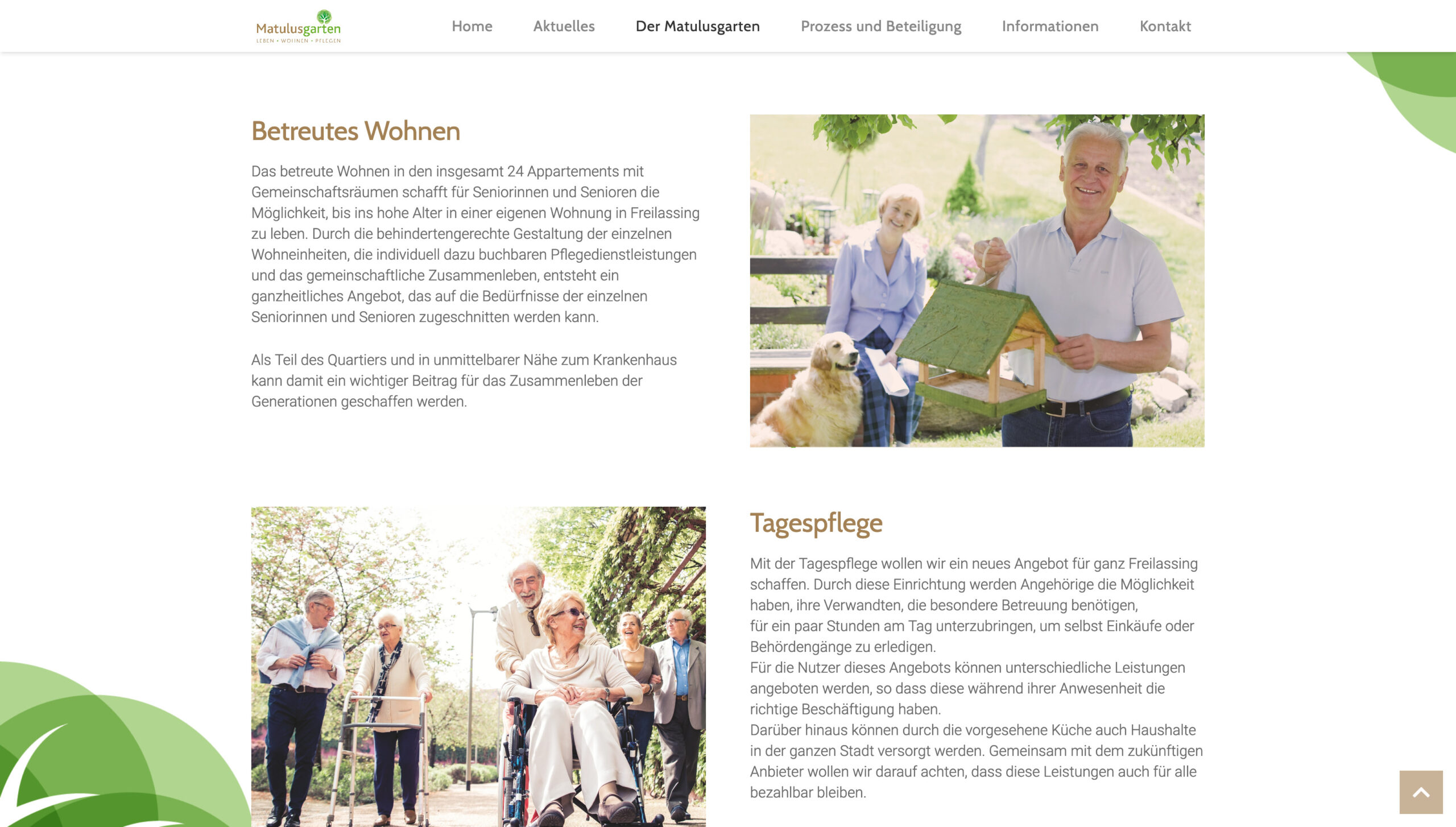 Screenshot der responsiven Webseite für den Bürgerdialog und Wohnungsbau Matulusgarten in München. Die Webseite wurde auf dem Content-Managementsystem Wordpress und den Programmiersprachen PHP, Javascript, HTML, CSS realisiert.