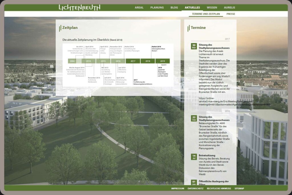 Unterseite Aktuelles - Termine und Zeitplan für Lichtenreuth in Nürnberg wurde auf dem Content-Managementsystem Wordpress und den Programmiersprachen PHP, Javascript, HTML, CSS realisiert.