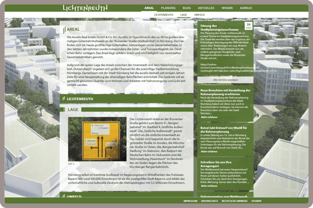 Unterseite Areal für Lichtenreuth in Nürnberg wurde auf dem Content-Managementsystem Wordpress und den Programmiersprachen PHP, Javascript, HTML, CSS realisiert.