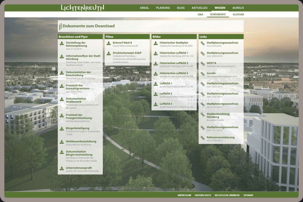 Unterseite Wissen-Dokumente für Lichtenreuth in Nürnberg wurde auf dem Content-Managementsystem Wordpress und den Programmiersprachen PHP, Javascript, HTML, CSS realisiert.