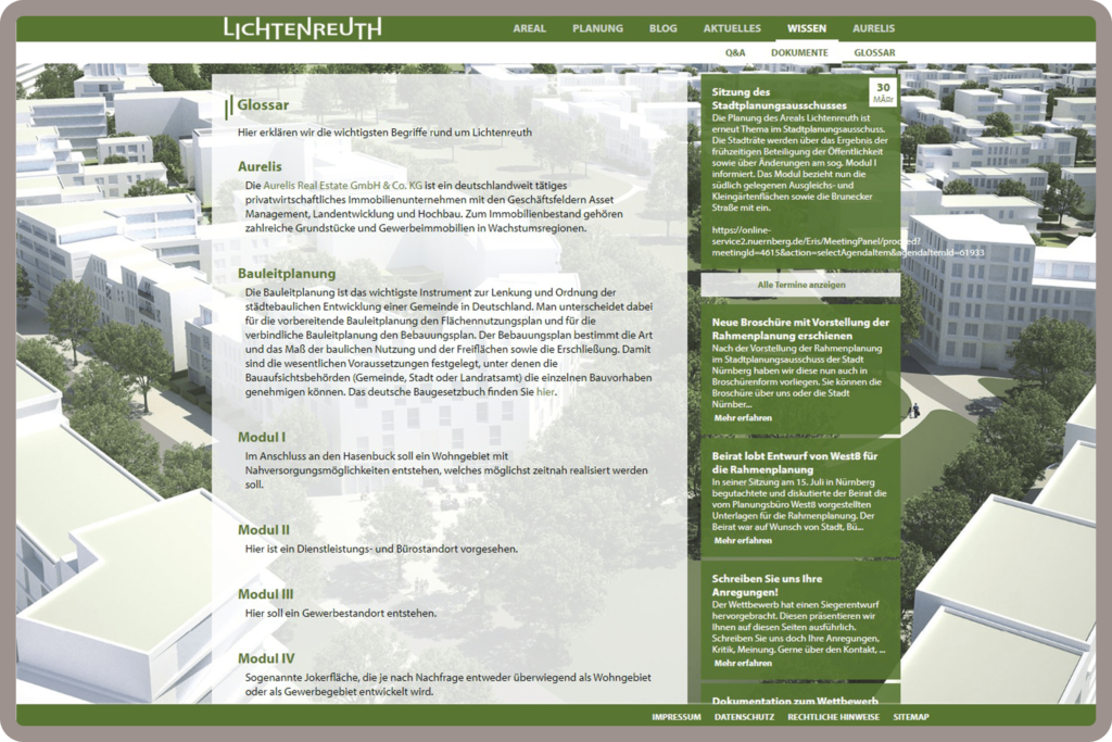 Unterseite Wissen-Glossar für Lichtenreuth in Nürnberg wurde auf dem Content-Managementsystem Wordpress und den Programmiersprachen PHP, Javascript, HTML, CSS realisiert.