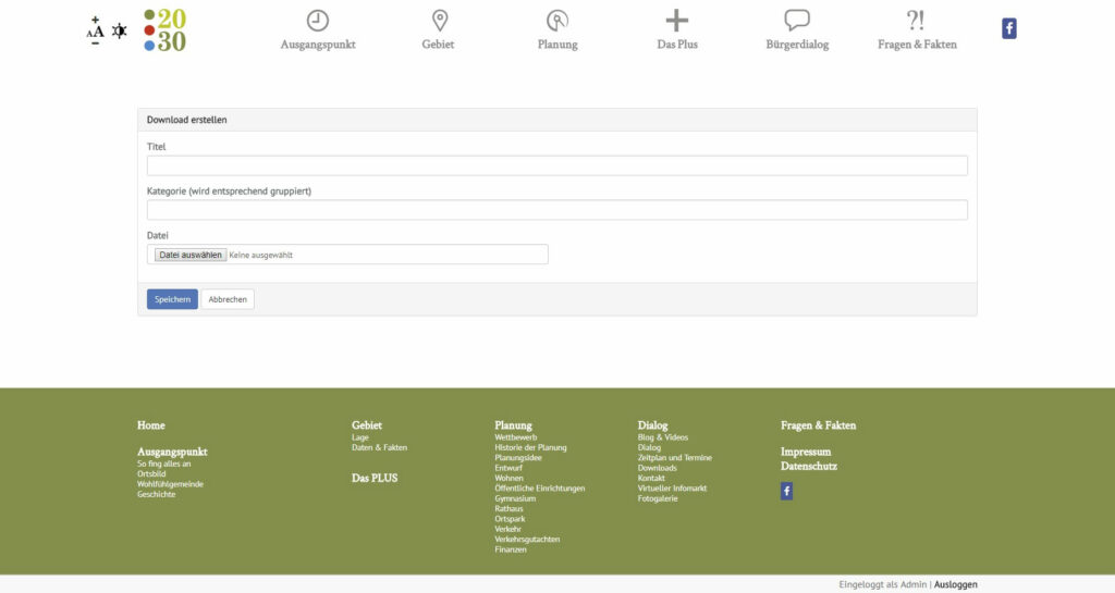 Screenshot - Download erstellen auf der responsiven Webseite für den Bürgerdialog Kirchheim2030 bei München. Die Webseite wurde auf dem Content-Managementsystem Wordpress und den Programmiersprachen PHP, Javascript, HTML, CSS realisiert.
