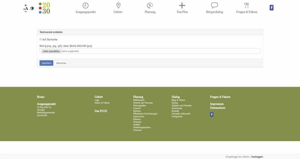 Screenshot - Testimonial erstellen auf der responsiven Webseite für den Bürgerdialog Kirchheim2030 bei München. Die Webseite wurde auf dem Content-Managementsystem Wordpress und den Programmiersprachen PHP, Javascript, HTML, CSS realisiert.