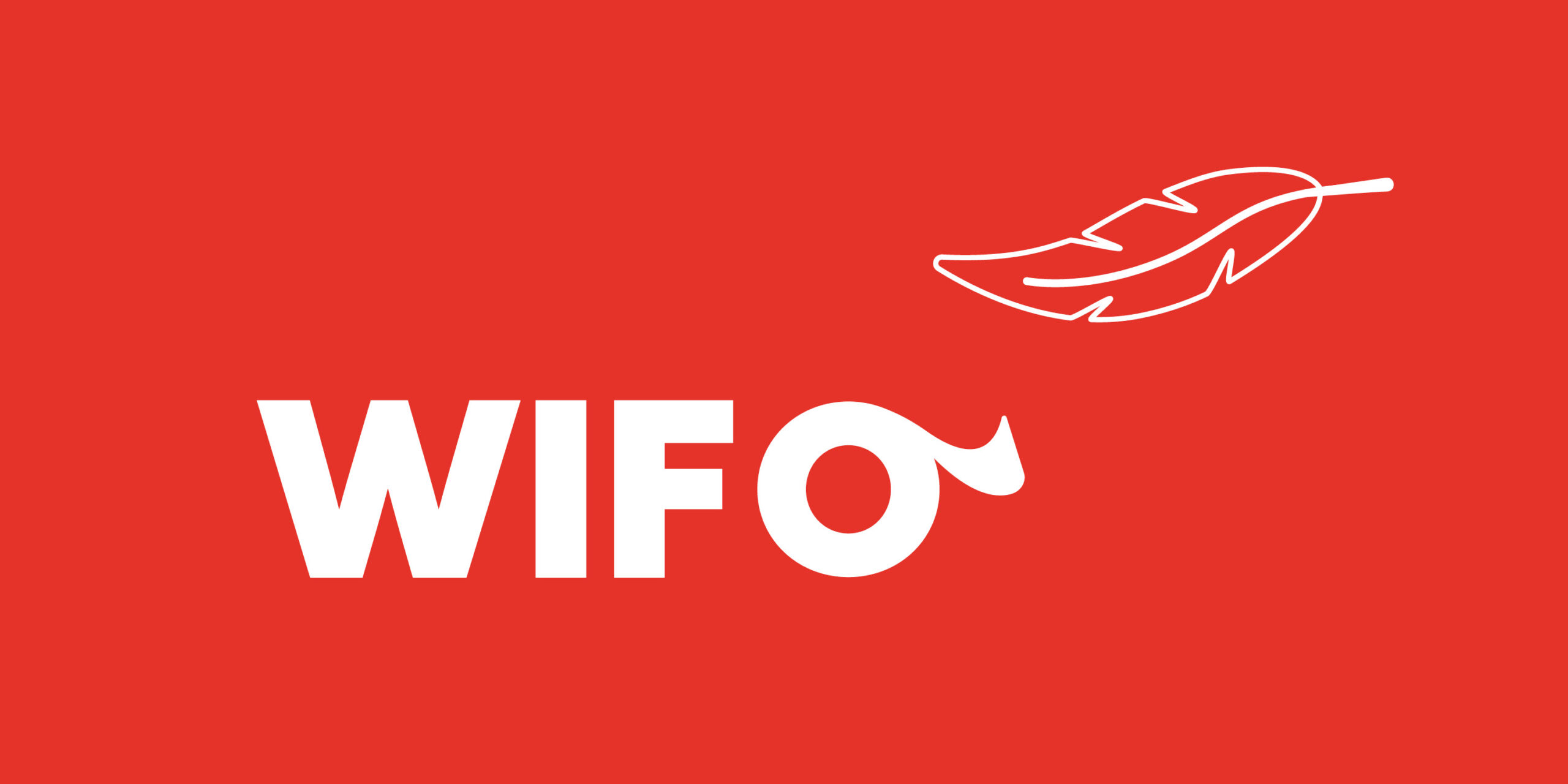 Der Header besteht aus dem weißen WIFO Logo auf rotem Grund mit einer illustrierten Feder in rot mit weißem Konturen.