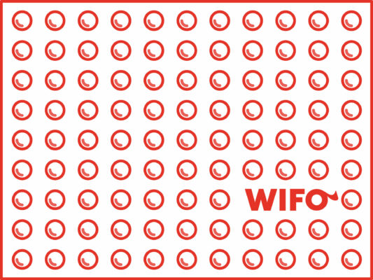 Das Kachelbild für das Webprojekt WIFO-Verpackungsfolien aus Garmisch-Patenkirchen ist wie die Oberfläche einer Luftpolsterfolie gestaltet. In der rechtsn unteren Hälfte ist das WIFO Logo in rot platziert.