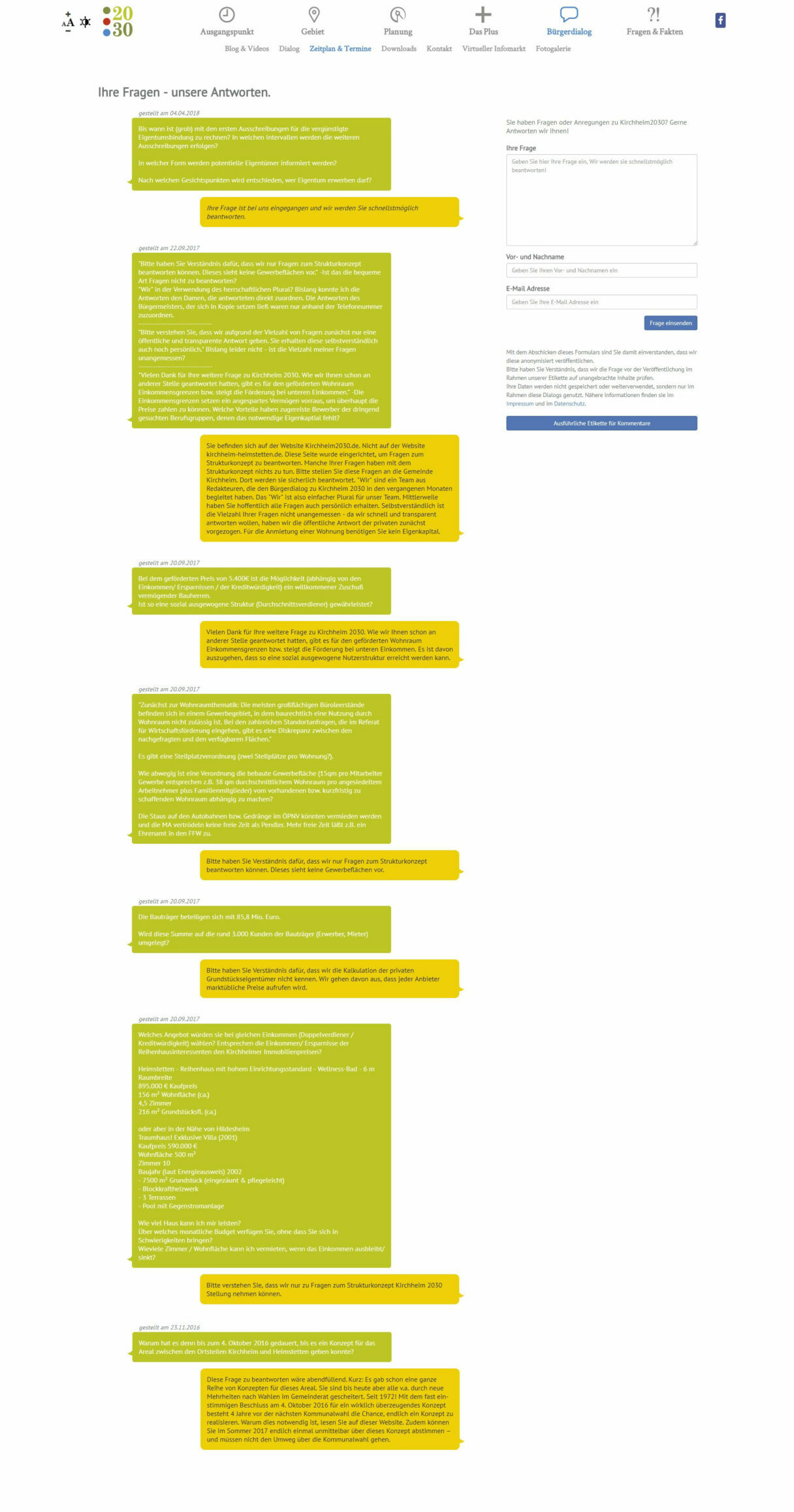 Screenshot des Fragentools der responsiven Webseite für den Bürgerdialog Kirchheim2030 bei München. Die Webseite wurde auf dem Content-Managementsystem Wordpress und den Programmiersprachen PHP, Javascript, HTML, CSS realisiert.
