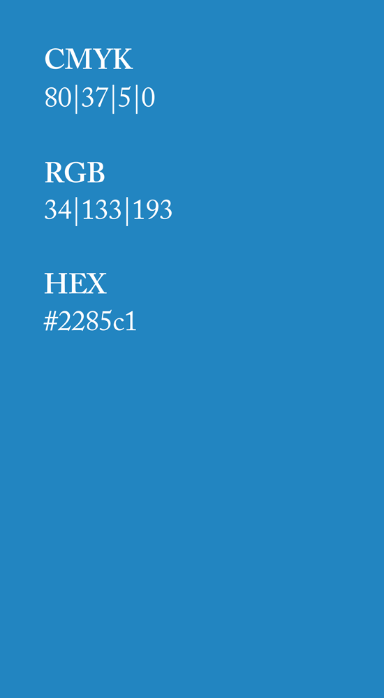 Farbe dunkelblau des Corporate Designs mit CMYK, RGB und HEX Codes
