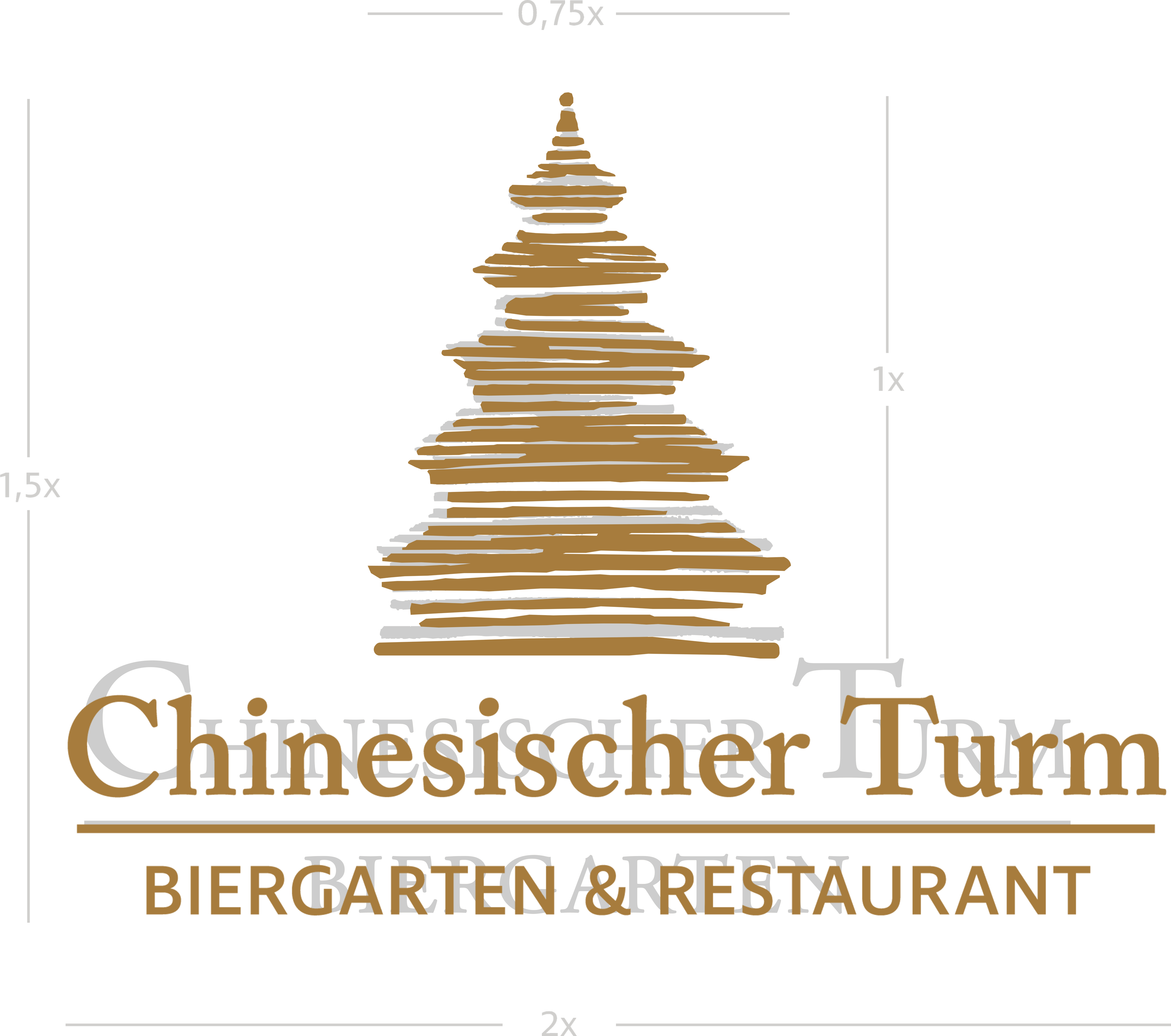Das neue Logo zeigt den Chinaturm in Silhouette mit Linien abgebildet, darunter das Text Logo Chinesischer Turm, Biergarten und Restaurant