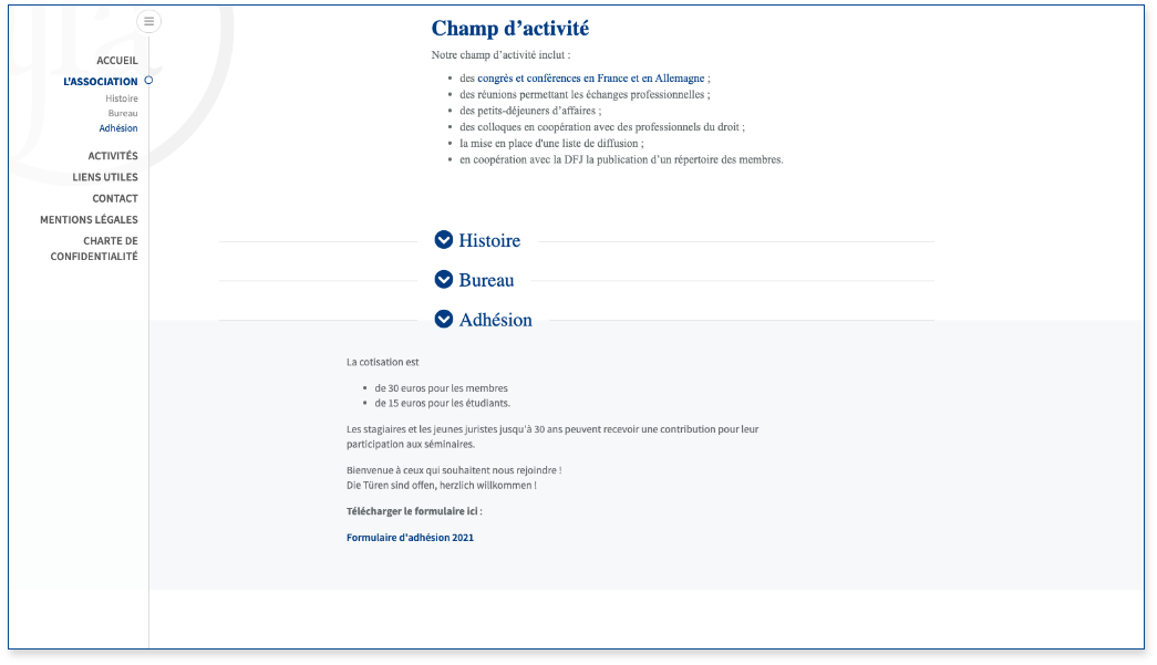 Seite der ajfa wurde analog der Seite der Webseite der Partnerorganisation DFJ aufgebaut. Durch Programmiersprachen PHP, Javascript, HTML, CSS realisiert.