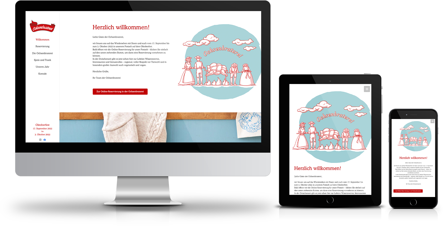 Die responsive Webseite für die Ochsenbraterei in München.