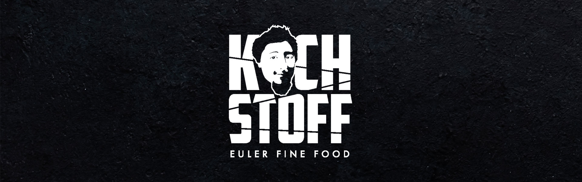 Web headerfoto des Messestandes kochstoff. Logo Kochstoff auf schwarzem Hintergrund