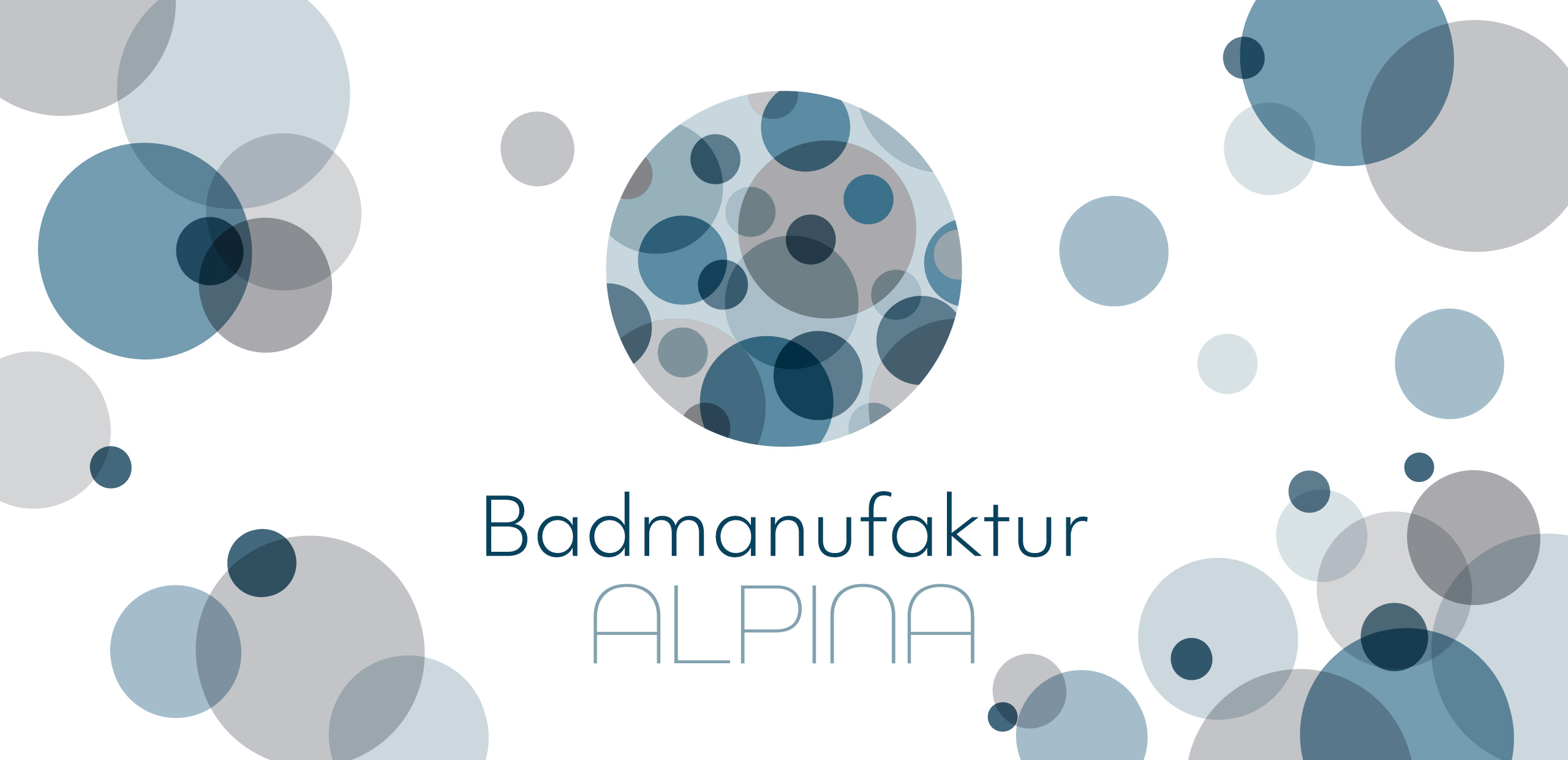 Der Header für das Projekt der Badmanufaktur Alpina zeigt das Logo verziert mit einigen sich überlagernden Kreisen angelehnt an das Logo.